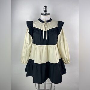 💚 3158. Babydoll Tiered Color Block Mini Dress